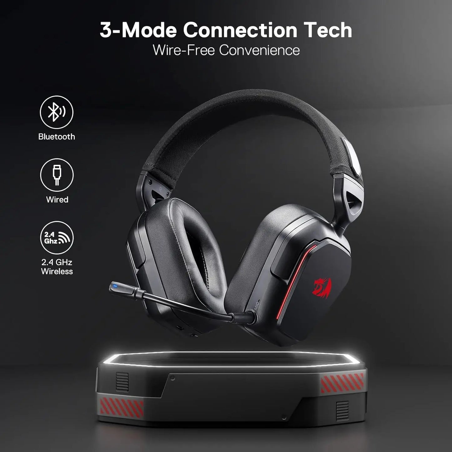 Redragon H868 3-Mode Wireless RGB Gaming Headset 7.1 Surround Sound 40 mm Drivers Noise-canceling Microphone Over-Ear Headphones