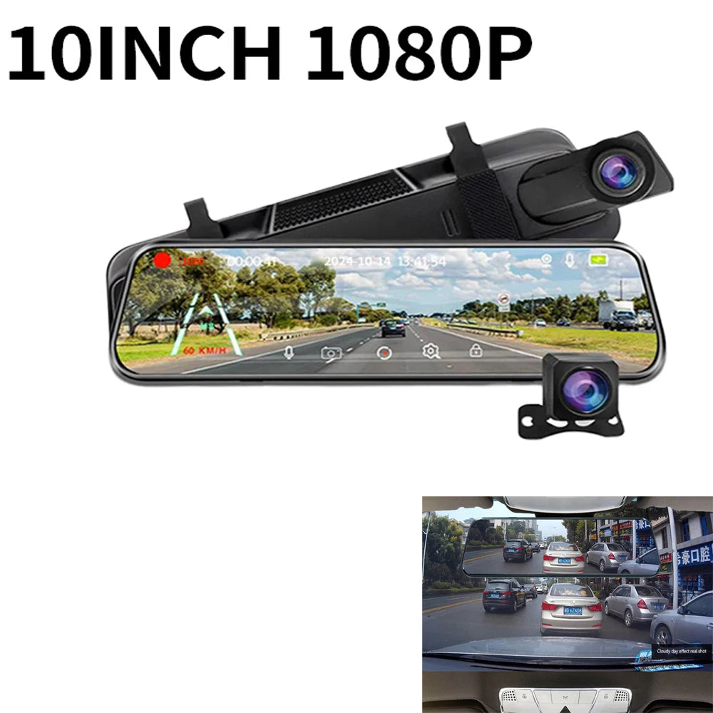 1 set Car Dash Cam 10inch 4K Dvr Carplay Android Auto GPS 5G WIFI AUX Stream RearView Mirror Dashcam Camera Drive Recorder FM