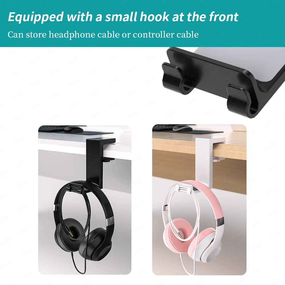 2 In 1 PC Gaming Headphone Stand Adjustable Save Space Rotation Desk-Sided Clamp Headset Support Earphone Holder