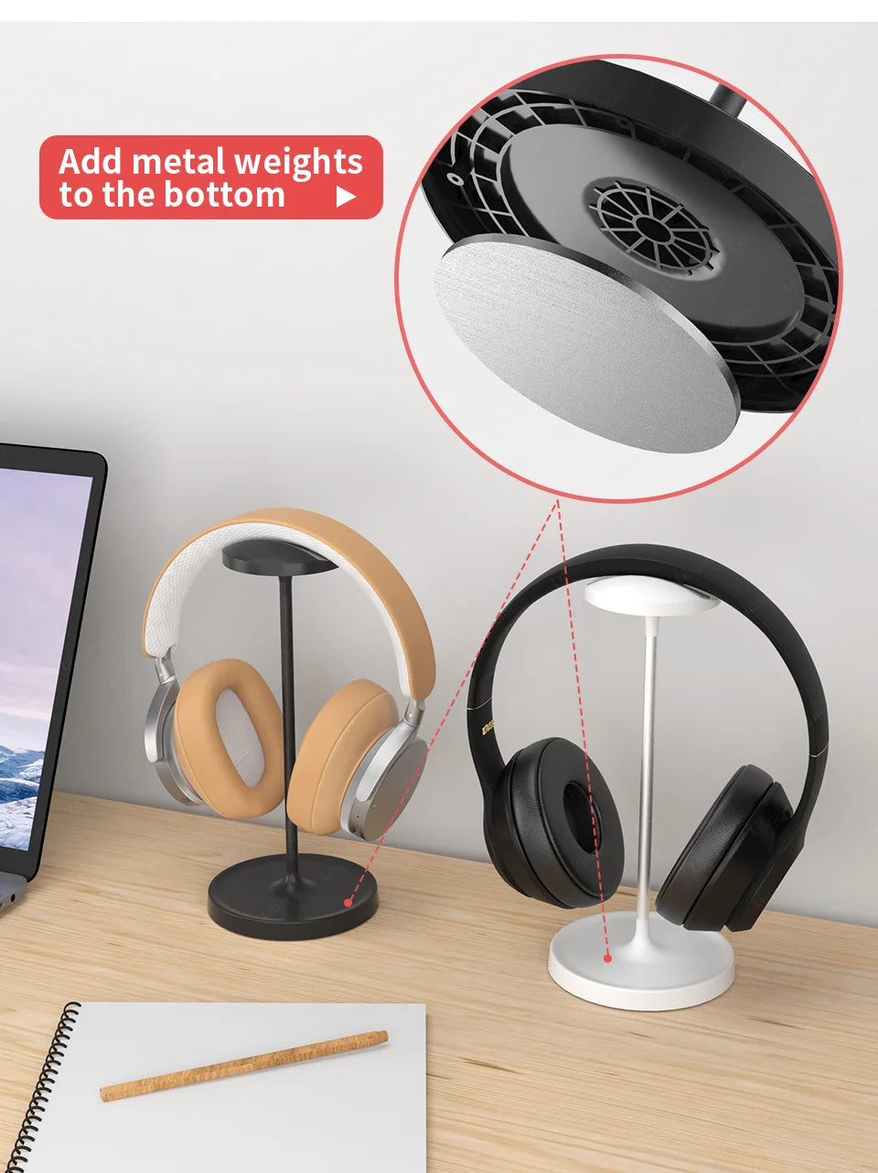 Universal Desktop Headphone Stand Aluminum Heavy Base Headset Rack Holder Support for Gaming Earphone