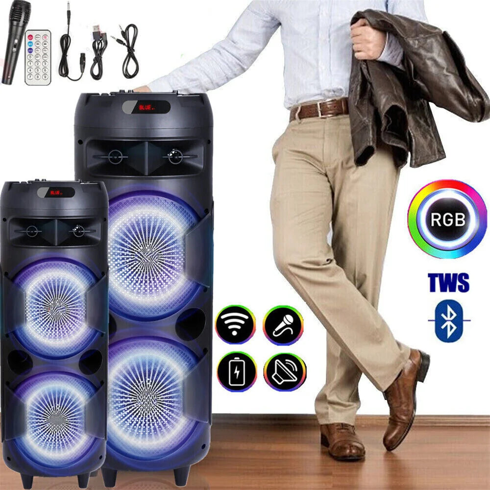 6000W Portable Bluetooth Speaker Sub woofer Heavy Bass Sound System Party Dj Karaoke RGB Light Rechargeable Speaker