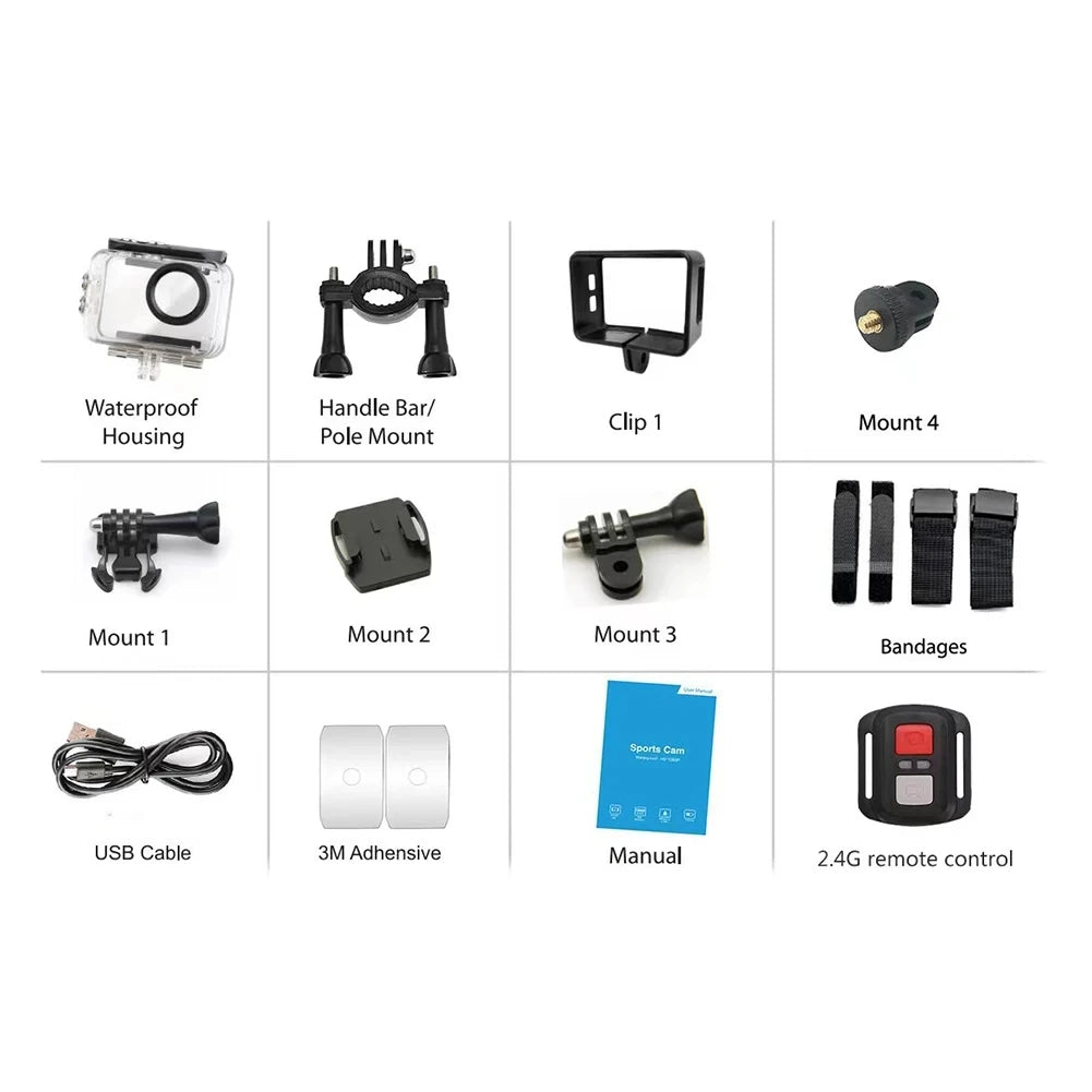 2025 NEW Action Camera 5K 4K 60FPS WiFi Anti-shake Dual Screen 170° Wide Angle 30m Waterproof Sport Camera with Remote Control