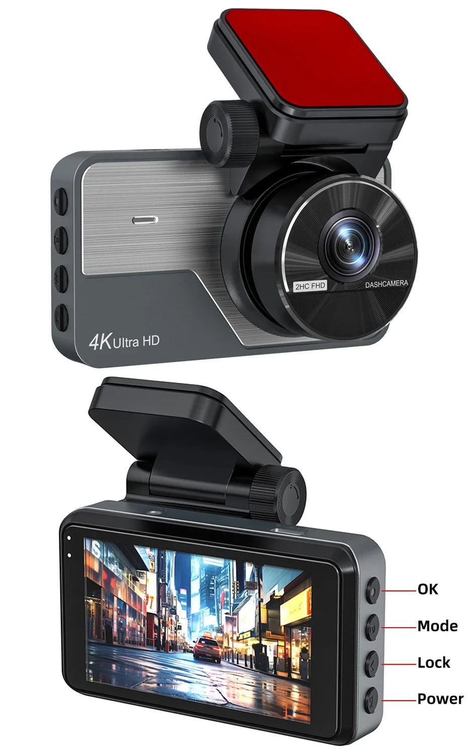 4K Ultra HD Dual Dash Cam 3.0'' IPS Screen WiFi Connection With App Control 170° Wide Angle Night Vision G-Sensor Parking Mode