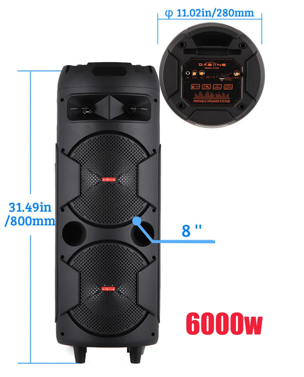 6000W Portable Bluetooth Speaker Sub woofer Heavy Bass Sound System Party Dj Karaoke RGB Light Rechargeable Speaker