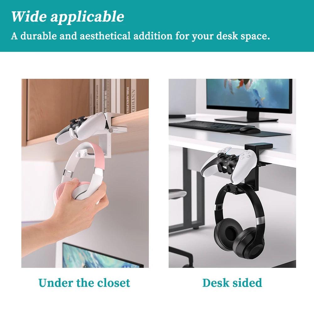 2 In 1 PC Gaming Headphone Stand Adjustable Save Space Rotation Desk-Sided Clamp Headset Support Earphone Holder