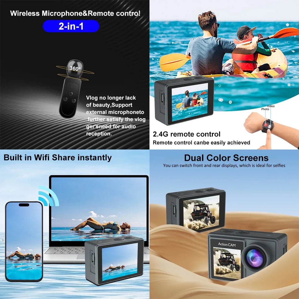 5K Action Camera 4K60FPS Dual IPS Touch LCD EIS WiFi 170° 30M Waterproof 5X Zoom Professional Sport Camera With Remote Control