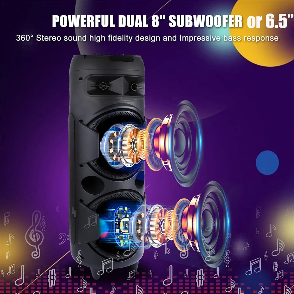 6000W Portable Bluetooth Speaker Sub woofer Heavy Bass Sound System Party Dj Karaoke RGB Light Rechargeable Speaker