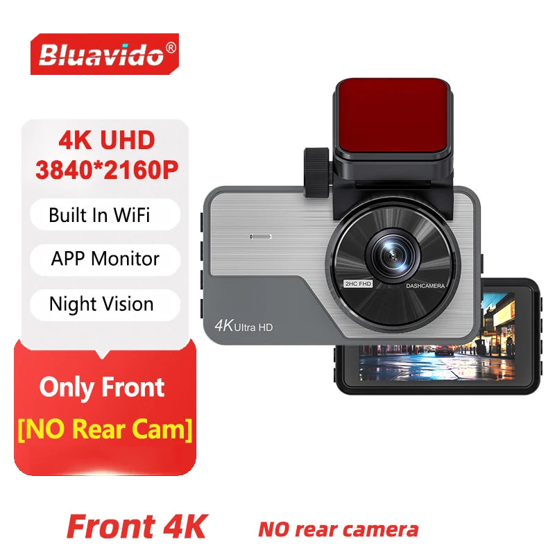 4K Ultra HD Dual Dash Cam 3.0'' IPS Screen WiFi Connection With App Control 170° Wide Angle Night Vision G-Sensor Parking Mode