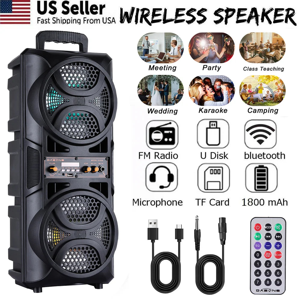 3000W Portable Bluetooth Speaker Sub woofer Heavy Bass Sound System Party Dj Karaoke Rechargeable Loud Speaker