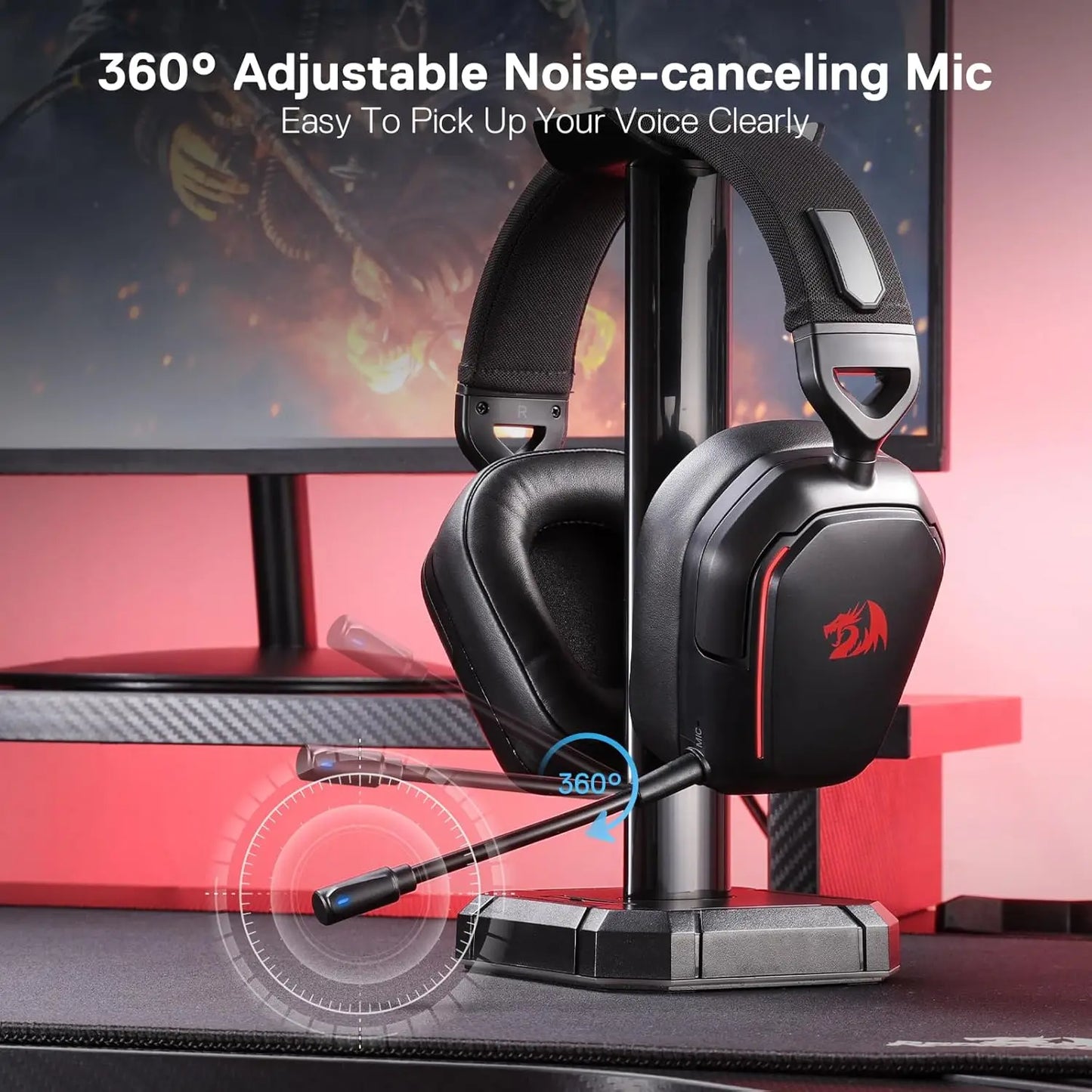 Redragon H868 3-Mode Wireless RGB Gaming Headset 7.1 Surround Sound 40 mm Drivers Noise-canceling Microphone Over-Ear Headphones