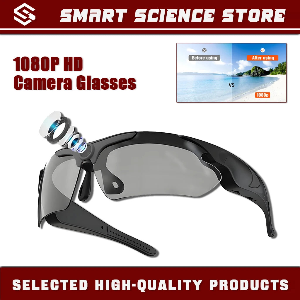 1080P HD Camera Glasses, Portable Video Recorder, Mini Camera Glasses, Sports Camera, Suitable for Driving and Meetings.  d