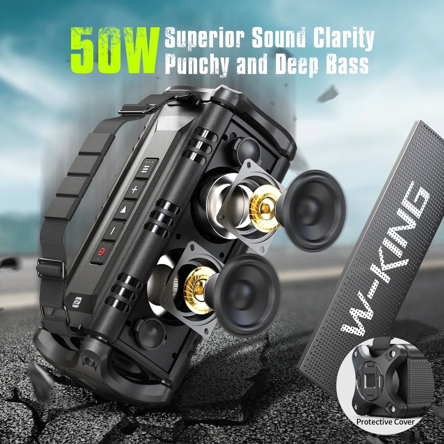 W-KING Bluetooth Speaker, 90W Peak 50W RMS IPX6 Waterproof Loud Speakers Bluetooth Wireless, Large Outdoor Portable Speaker