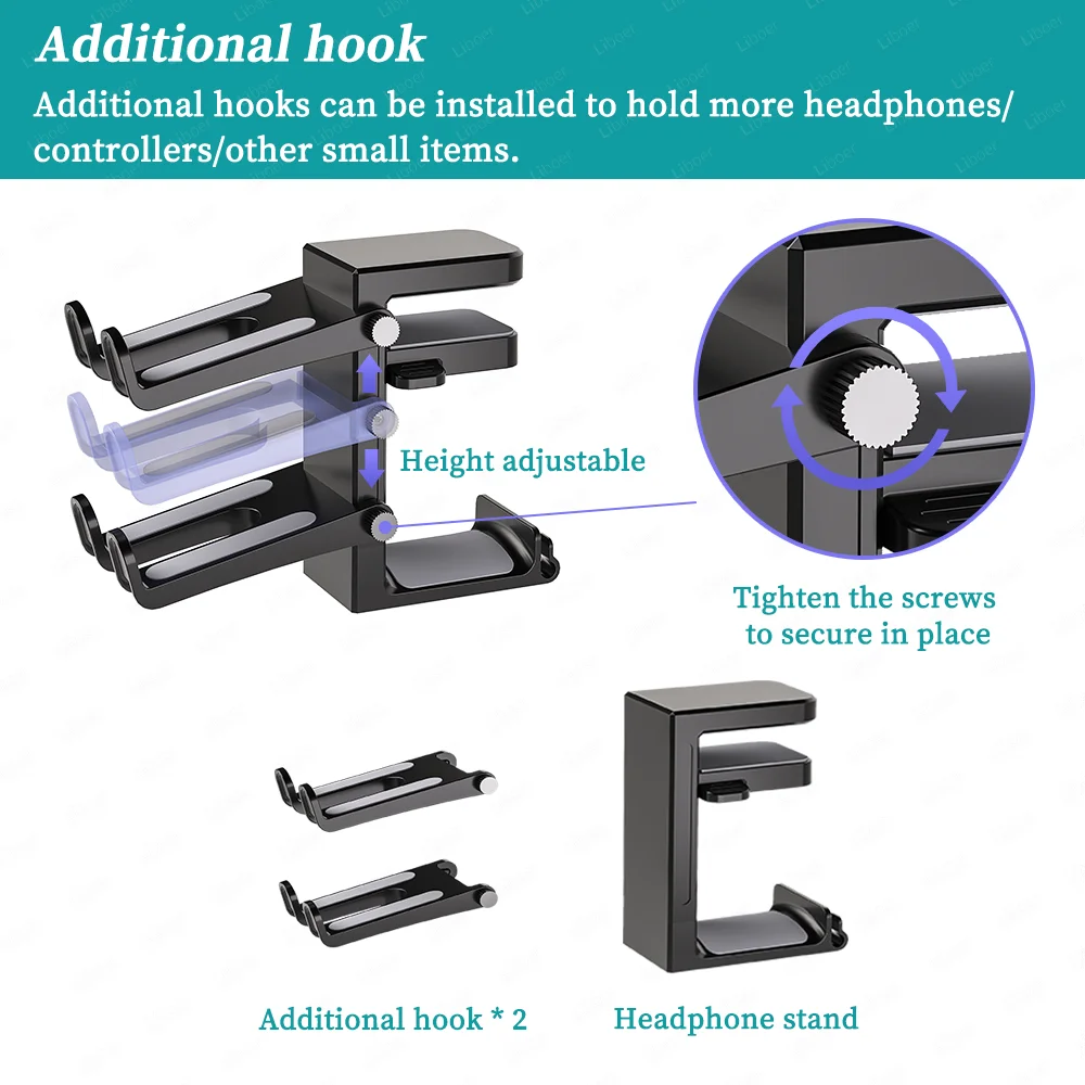 2 In 1 PC Gaming Headphone Stand Adjustable Save Space Rotation Desk-Sided Clamp Headset Support Earphone Holder