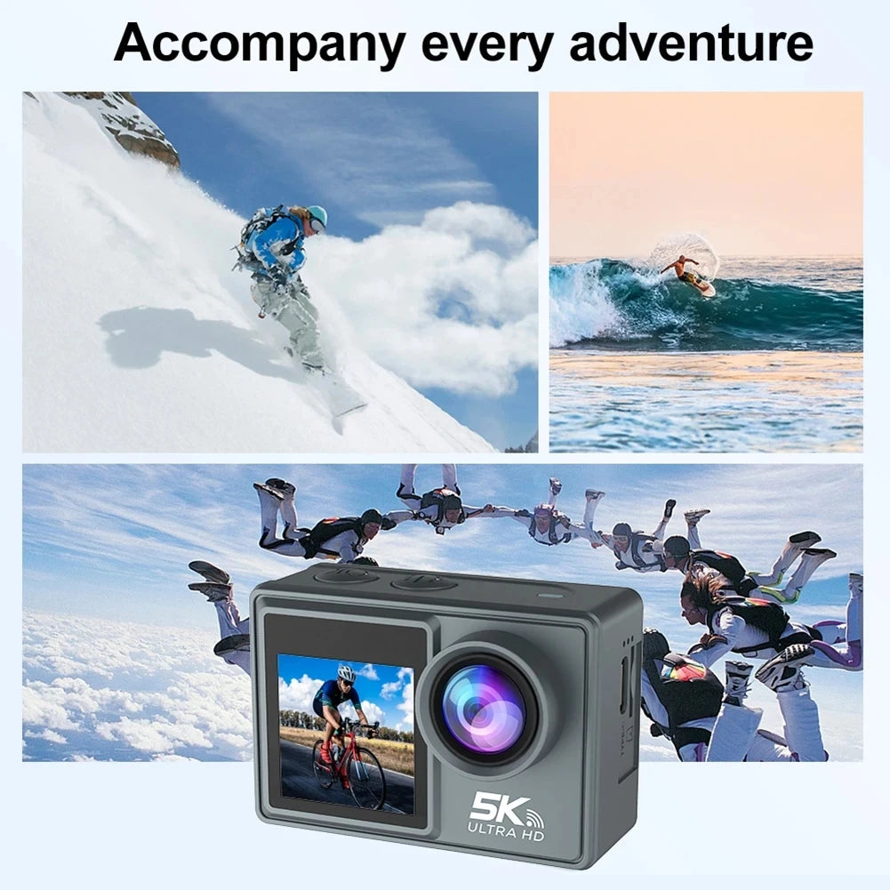 2025 NEW Action Camera 5K 4K 60FPS WiFi Anti-shake Dual Screen 170° Wide Angle 30m Waterproof Sport Camera with Remote Control