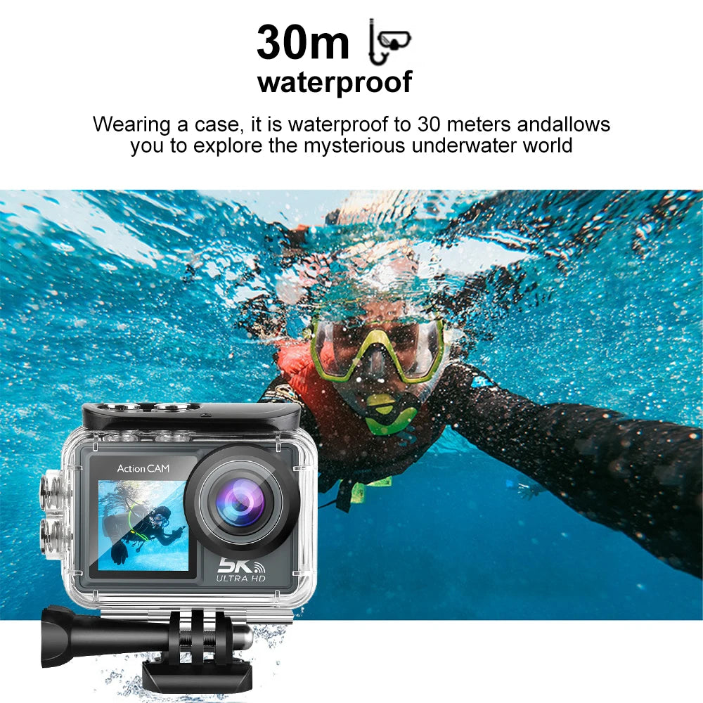 5K Action Camera 4K60FPS Dual IPS Touch LCD EIS WiFi 170° 30M Waterproof 5X Zoom Professional Sport Camera With Remote Control